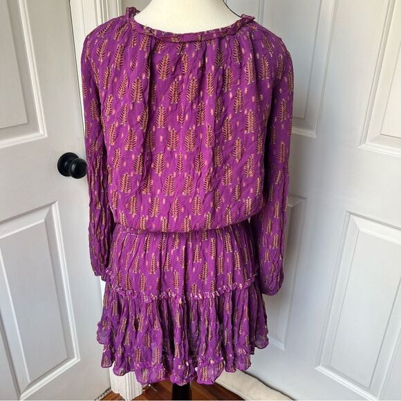 Oliphant||Smocked Waist Long Sleeve Mini Dress Floral Cotton Small - Picture 3 of 5